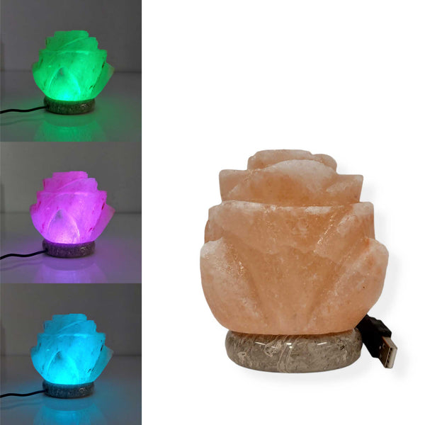 USB Himalayan Salt Lamp Colour Changing Flower Shape Rock LED Light
