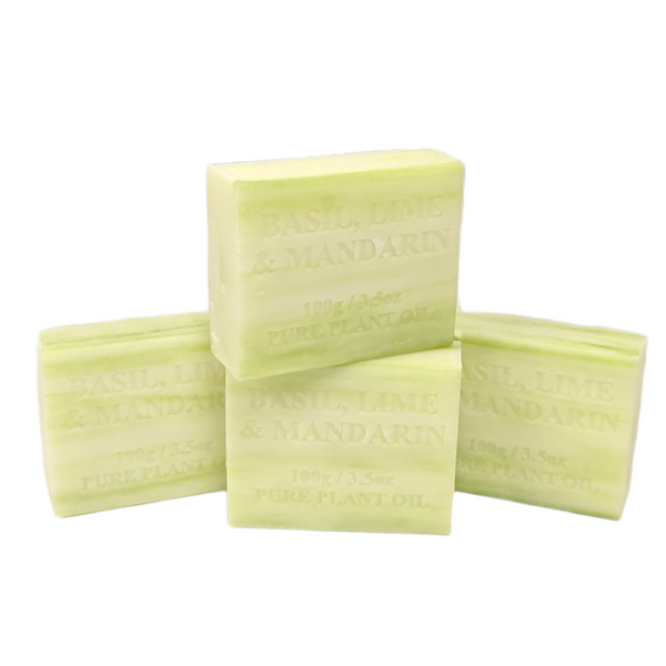 4x 100g Basil Lime Mandarin Plant Oil Soap Bars Natural Triple Milled Australian