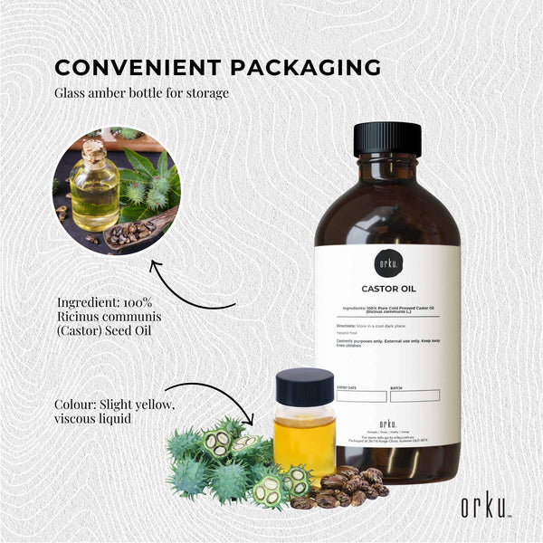 Orku 500ml Castor Oil - Hexane Free Cold Pressed Virgin