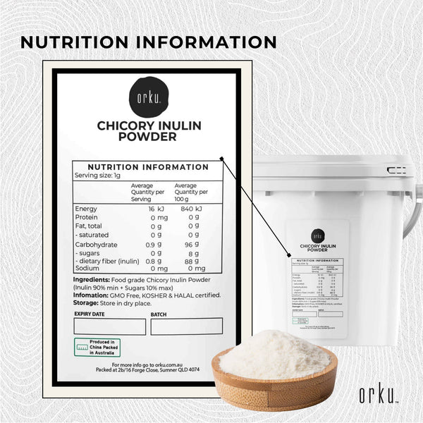Orku 800g Chicory Root Inulin Powder Bucket - Prebiotic Unflavoured Supplement