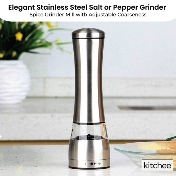 Kitchee Stainless Steel Salt Pepper Spice Grinder Mill Adjustable Coarseness