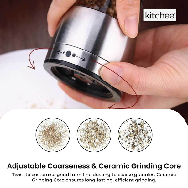 Kitchee Stainless Steel Salt Pepper Spice Grinder Mill Adjustable Coarseness