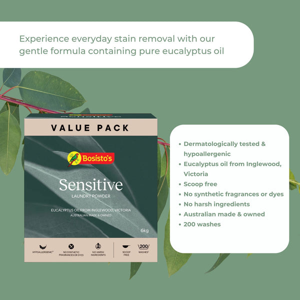 Bosisto's Senstive Laundry Powder Refill Eco Eucalyptus Washing Detergent 6kg