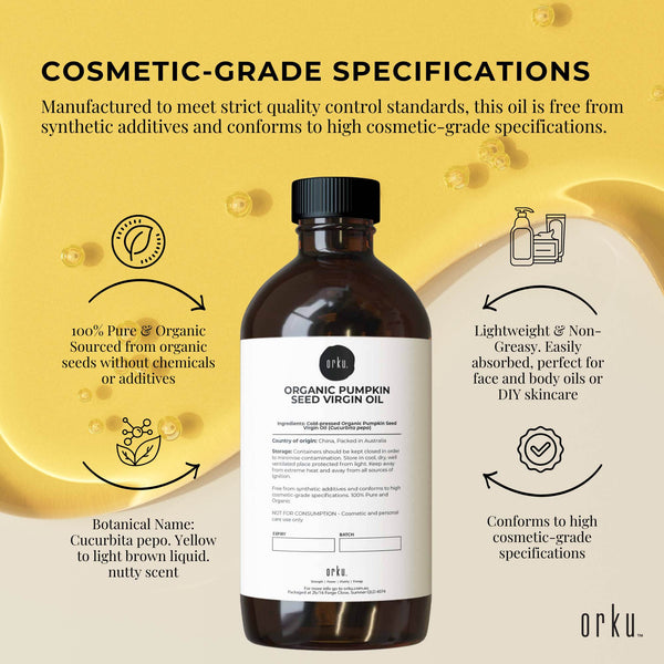 Orku Organic Pumpkin Seed Oil Virgin Cold Pressed Organic Cosmetic Grade 500ml