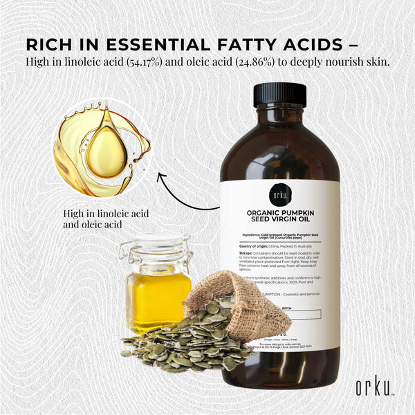 Orku Organic Pumpkin Seed Oil Virgin Cold Pressed Organic Cosmetic Grade 1L