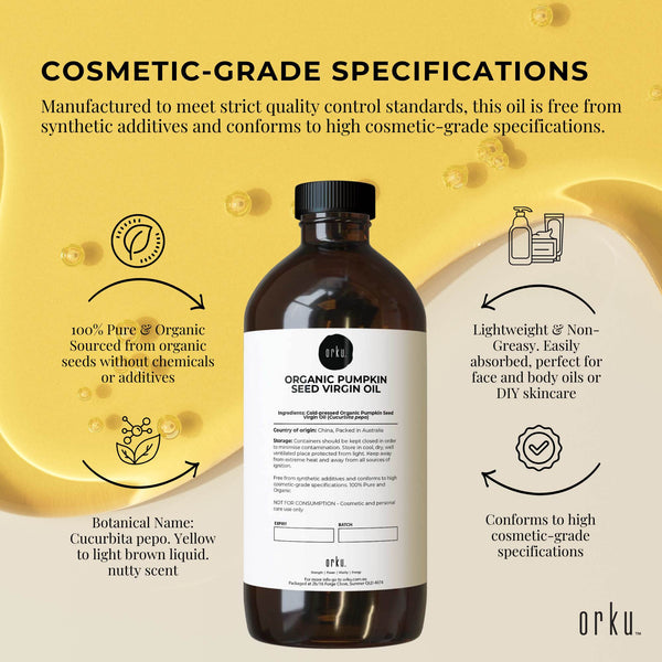 Orku Organic Pumpkin Seed Oil Virgin Cold Pressed Organic Cosmetic Grade 1L