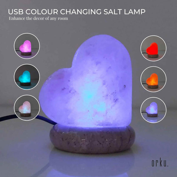 USB Himalayan Salt Lamp Colour Changing Love Heart Shape Rock LED Light