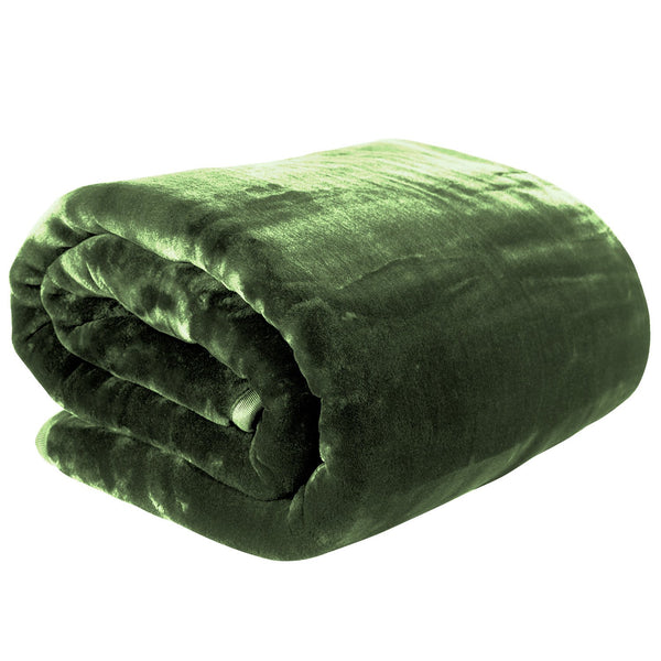 Laura Hill Double Sided Faux Mink Throw Rug Blanket 600gsm Green Queen