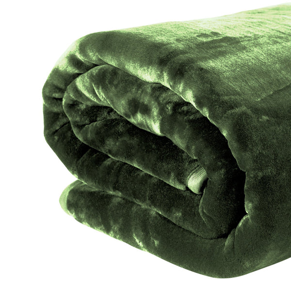 Laura Hill Double Sided Faux Mink Throw Rug Blanket 600gsm Green Queen