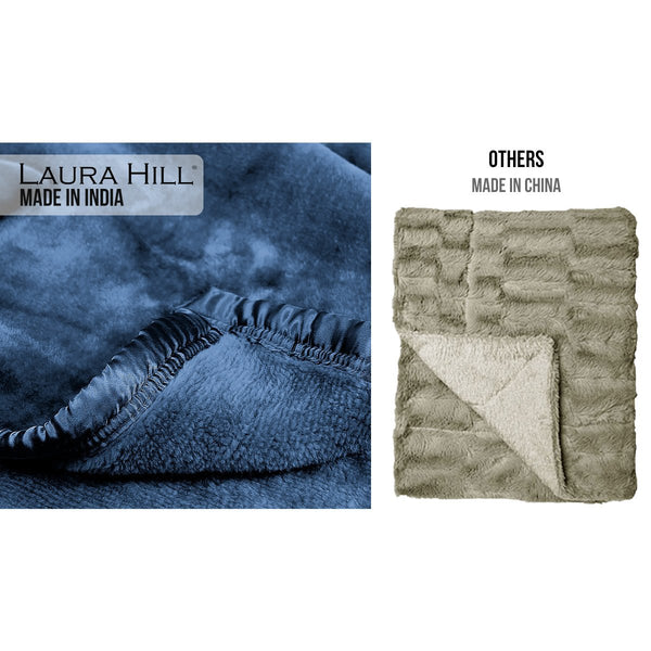 Laura Hill Double Sided Faux Mink Throw Rug Blanket 800gsm Blue Queen