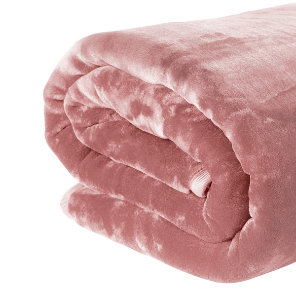 Laura Hill Double Sided Faux Mink Throw Rug Blanket 600gsm Pink Queen