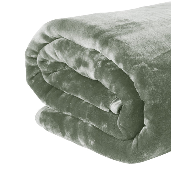 Laura Hill Double Sided Faux Mink Throw Rug Blanket 600gsm Sage Green Queen