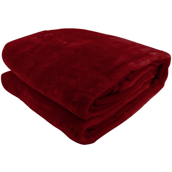 Laura Hill Double Sided 220 x 240cm Faux Mink Throw Rug Blanket 600gsm Red
