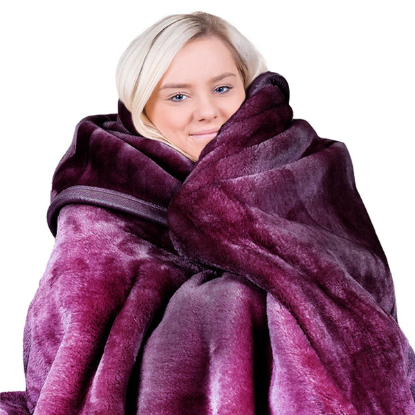 Laura Hill Double Sided 220 x 240cm Faux Mink Throw Rug Blanket 800gsm Purple
