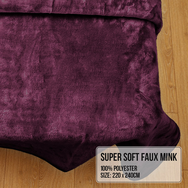 Laura Hill Double Sided 220 x 240cm Faux Mink Throw Rug Blanket 800gsm Purple