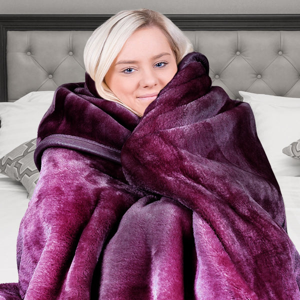 Laura Hill Double Sided 220 x 240cm Faux Mink Throw Rug Blanket 800gsm Purple