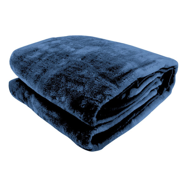 Laura Hill Double Sided 220 x 240cm Faux Mink Throw Rug Blanket 800gsm Blue