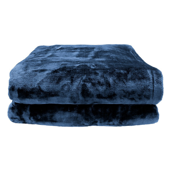 Laura Hill Double Sided 220 x 240cm Faux Mink Throw Rug Blanket 800gsm Blue