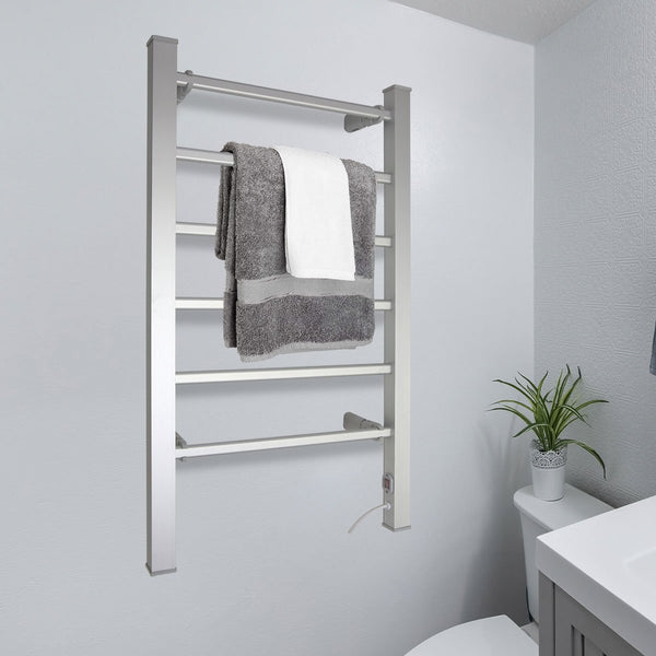 Pronti Wall Mounted Electric Heated Towel Clothes Rail Rack 6 Bar Warmer 100W