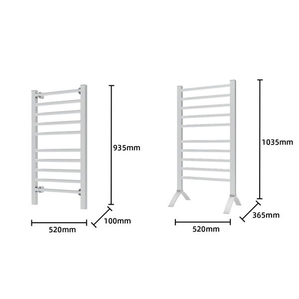 Pronti Wall Mount Freestanding Electric Heated Towel Clothes Rail Rack 10 Bar 160W