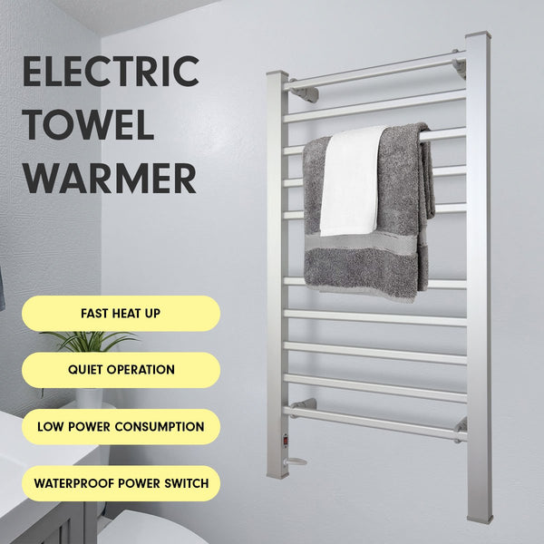 Pronti Wall Mount Freestanding Electric Heated Towel Clothes Rail Rack 10 Bar 160W