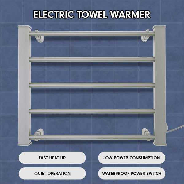 Pronti Wall Mounted Electric Heated Towel Clothes Rail Rack 5 Bar Warmer 90W