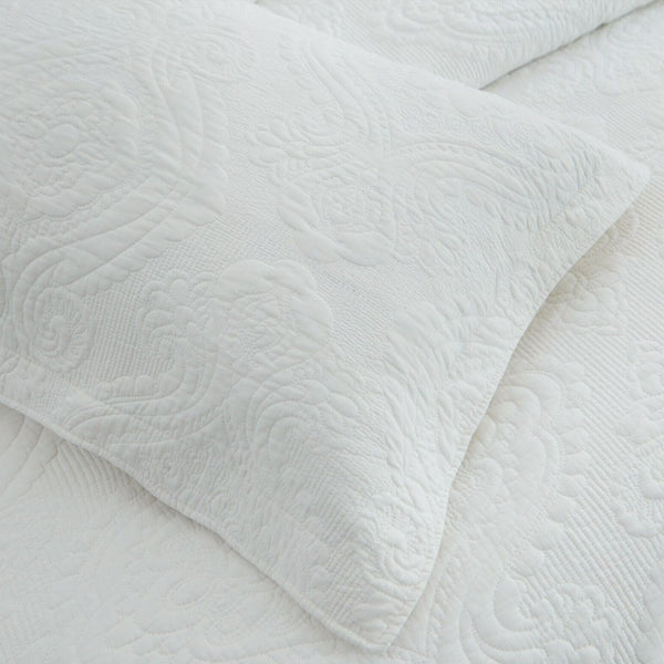 Textured Damask Cotton Quilted Bedspread Coverlet Set White Queen