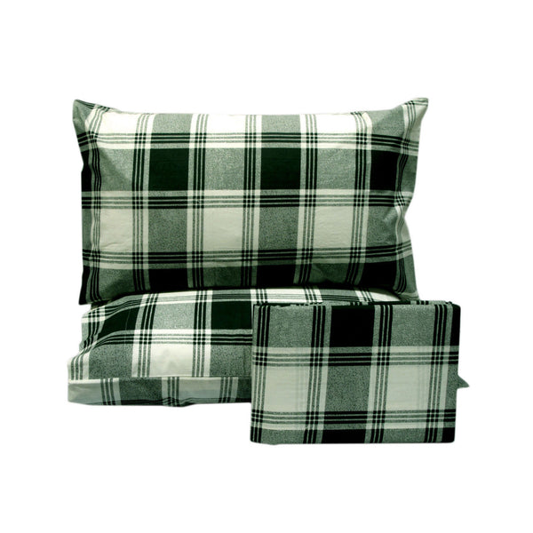 Cotton Polyester Checked Quilt Doona Duvet Cover Forest Green White King