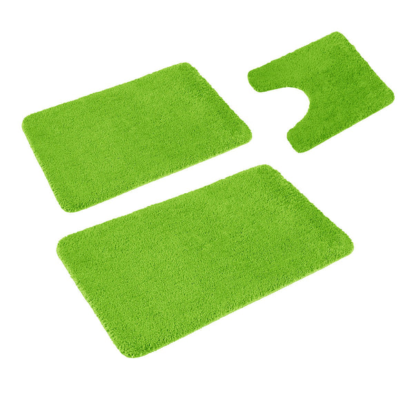 Set of 3 Contoured Non Slip Bath Toilet Mat Set Green