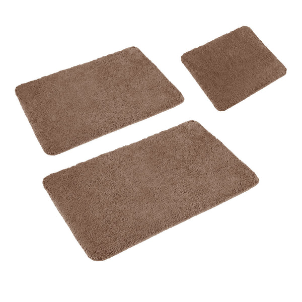 Sleim Set of 3 Bath Mats Shaggy Polyester Light Brown