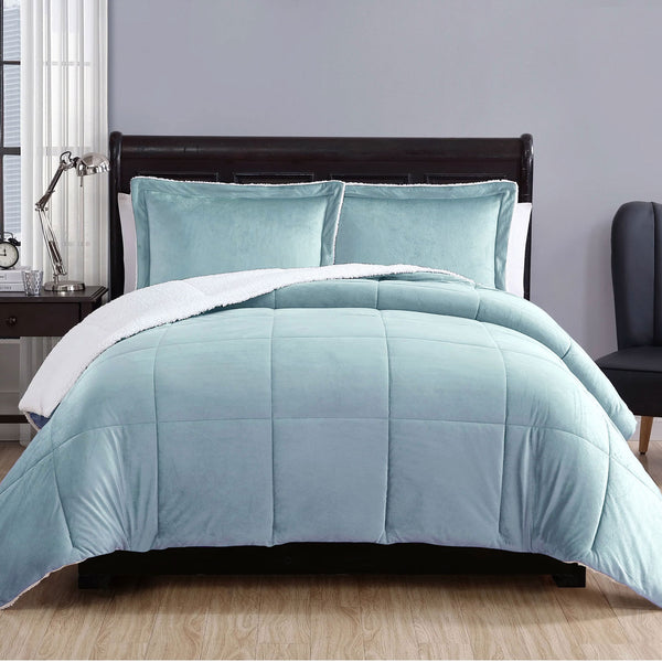 Micro Mink Sherpa Fleece Bedspread Comforter Coverlet Sky Blue Queen
