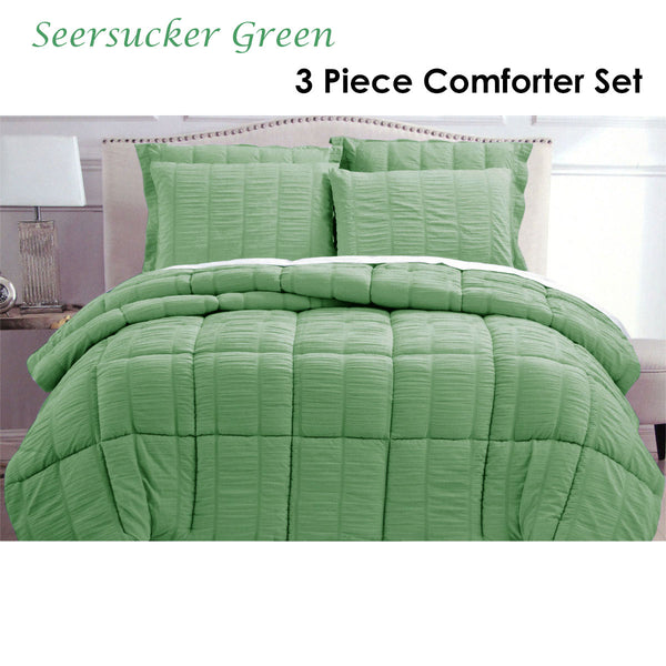 Hotel Living Seersucker Comforter Bedspread Coverlet Set Queen Green
