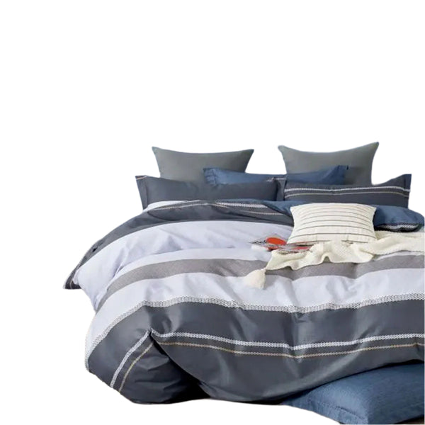 Artex Pani 300TC Cotton Striped Reversible Quilt Doona Duvet Cover Grey King