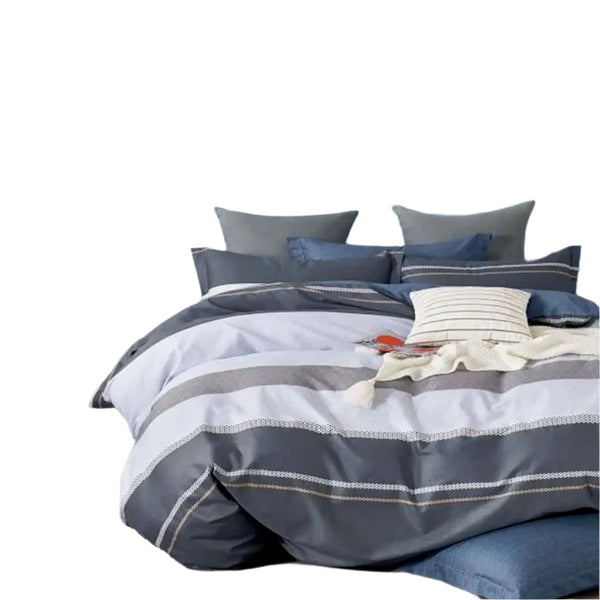 Revive Living Pani 300TC Sriped Reversible Quilt Doona Duvet Cover Grey Queen
