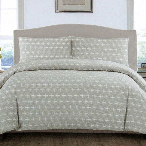 Artex Crosses Geometric Quilt Doona Duvet Cover Set Grey White Queen