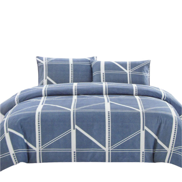 Artex Harold Geometric Reversible Microfibre Quilt Doona Duvet Blue Queen