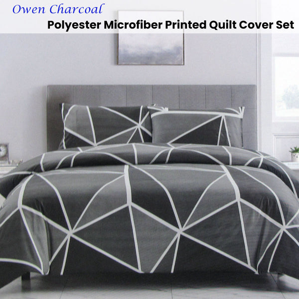 Artex Owen Geometric Reversible Microfibre Quilt Doona Duvet Grey King