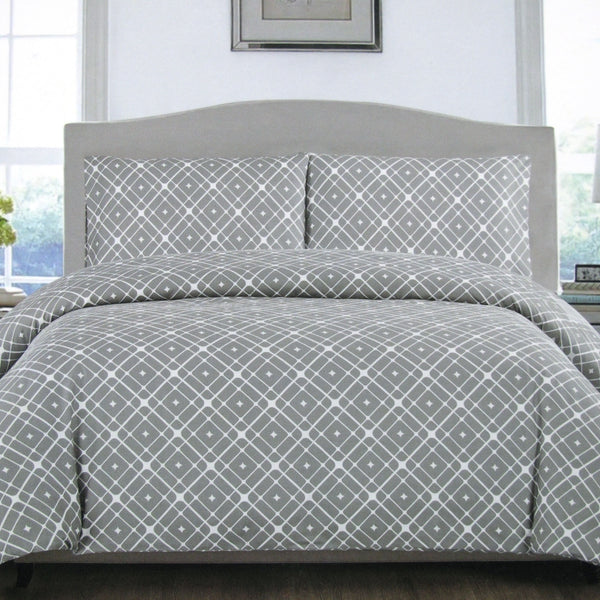 Artex Stars Geometric Microfibre Quilt Doona Duvet Cover Set Grey Queen