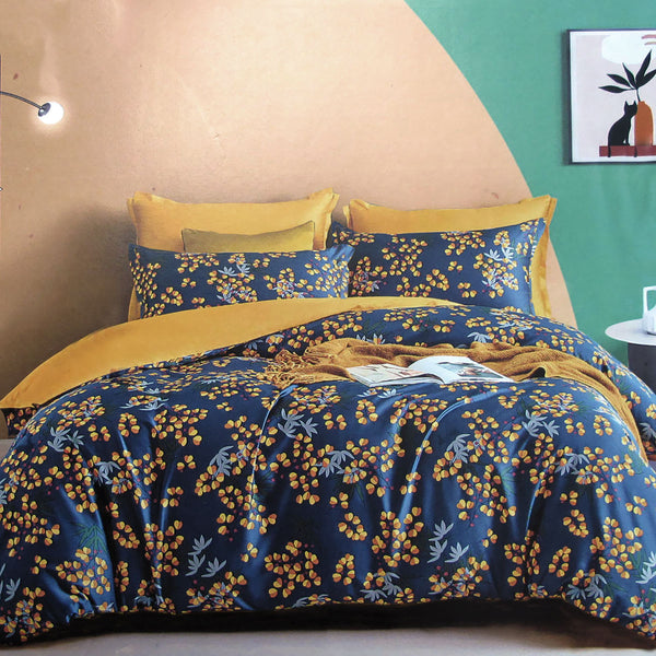 Xanthia Floral 400TC Cotton Sateen Quilt Doona Duvet Cover Navy Blue Queen