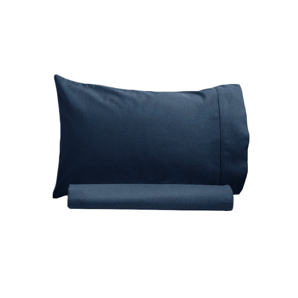 Artex 250TC Cotton Flat Fitted Sheet Set Single Navy Blue