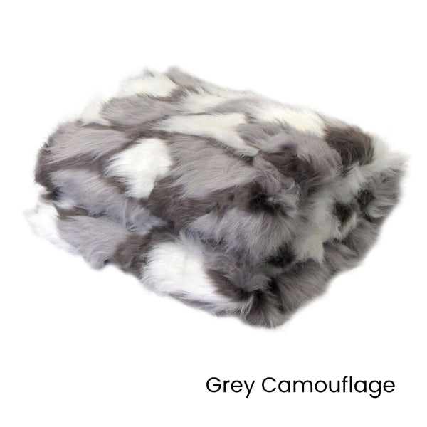 Riley Faux Fur Blanket Throw Rug 127 x 152cm Grey Camouflage