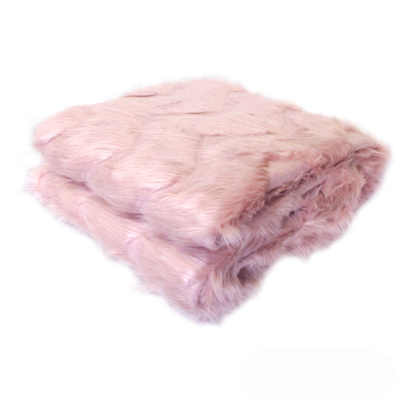 Riley Faux Fur Blanket Throw Rug 127 x 152cm Pink Chevron