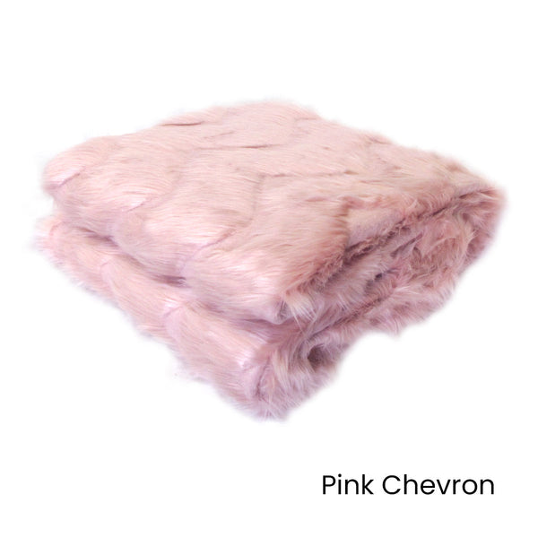 Riley Faux Fur Blanket Throw Rug 127 x 152cm Pink Chevron