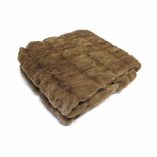 Harper Soft Ruched Pattern Faux Fur Blanket Throw Rug 127 x 152cm Brown