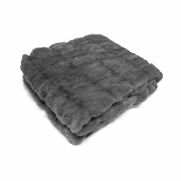 Harper Soft Ruched Pattern Faux Fur Blanket Throw Rug 127 x 152cm Charcoal Grey