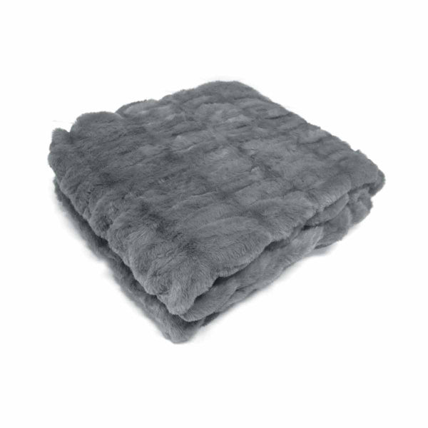 Harper Soft Ruched Pattern Faux Fur Blanket Throw Rug 127 x 152cm Grey