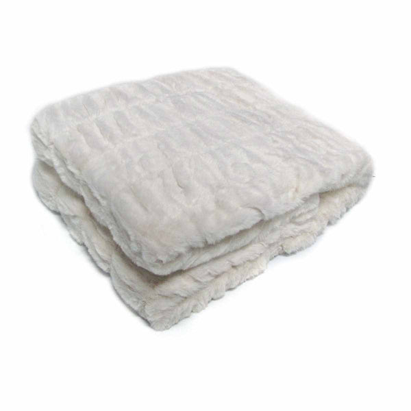 Harper Soft Ruched Pattern Faux Fur Blanket Throw Rug 127 x 152cm Ivory