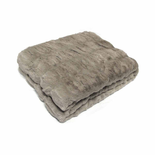 Harper Soft Ruched Pattern Faux Fur Blanket Throw Rug 127 x 152cm Mocha