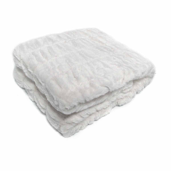 Harper Soft Ruched Pattern Faux Fur Blanket Throw Rug 127 x 152cm White