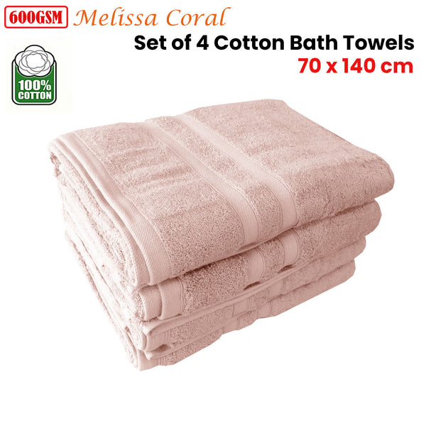 Melissa 4x Cotton Bath Towel Set Coral 70 x 140cm